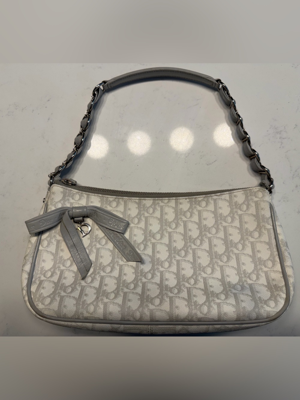 Vintage Dior Gray Monogram Shoulder Bag - Designer Style